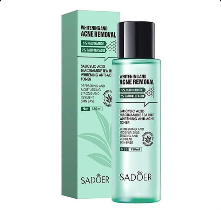 تونرحاوی2% سالیسیلیک حاوی 5%نیاسینامید حاوی عصاره درخت چای شاداب کننده پوست سفید کننده پوست
